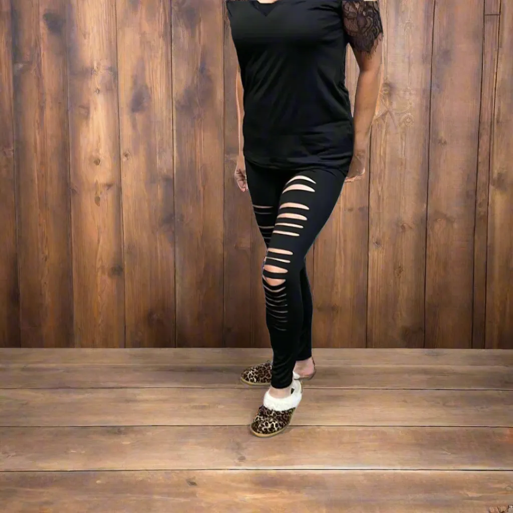 Black Razor Cut Leggings