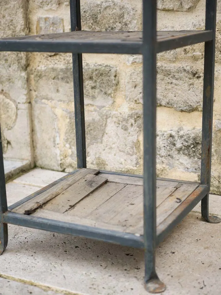 Pair of modern French iron garden étagères w/ wooden shelves 90½"