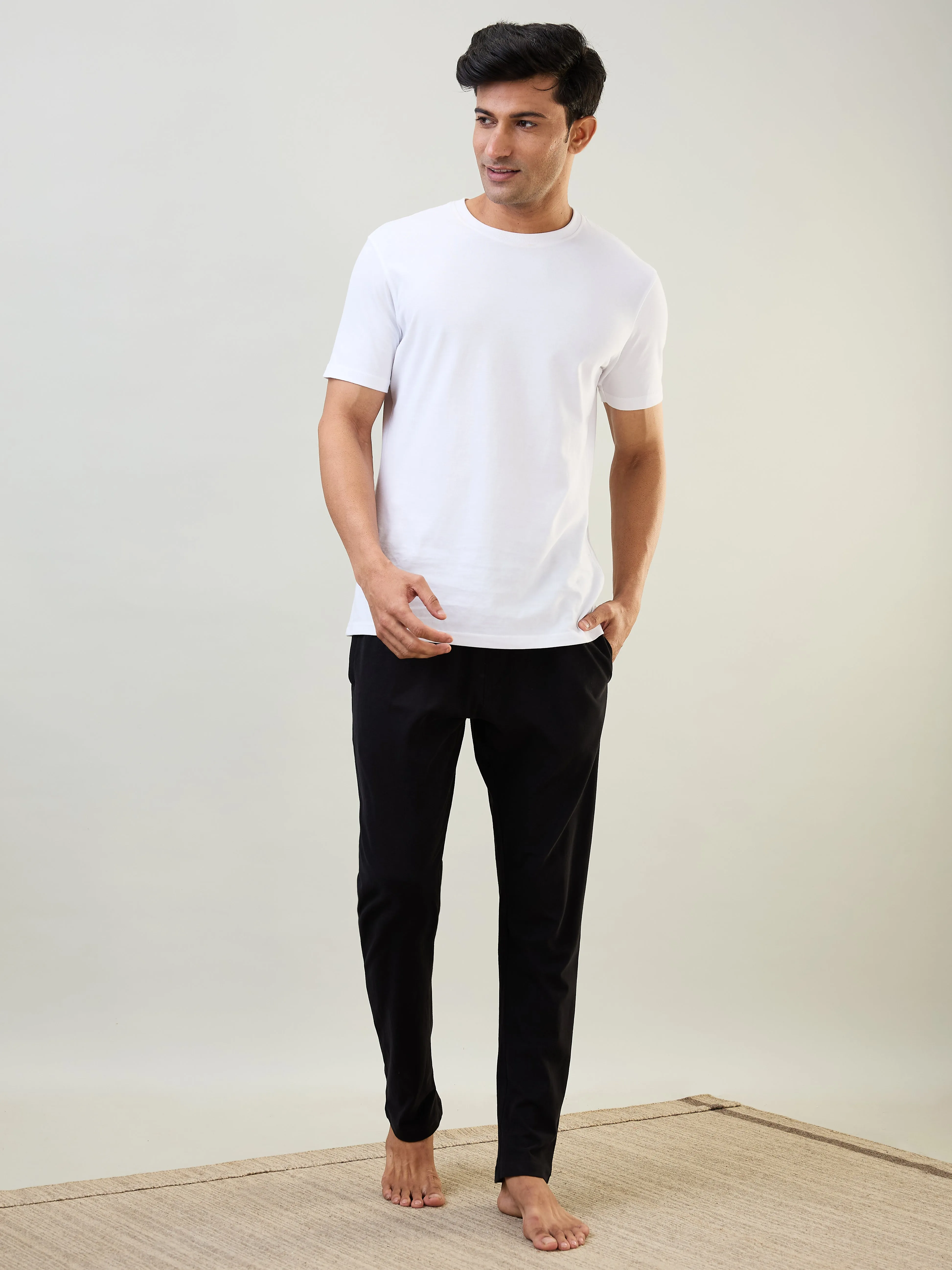 Sleepz Men Black Solid Regular Fit Cotton Trackpant