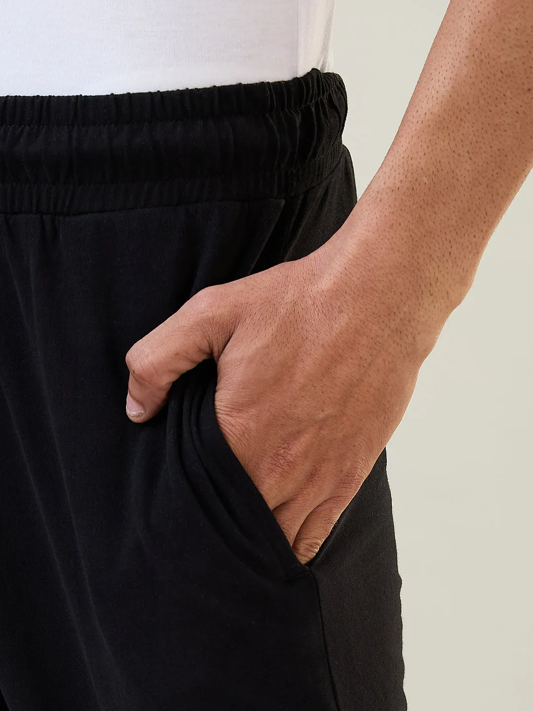 Sleepz Men Black Solid Regular Fit Cotton Trackpant