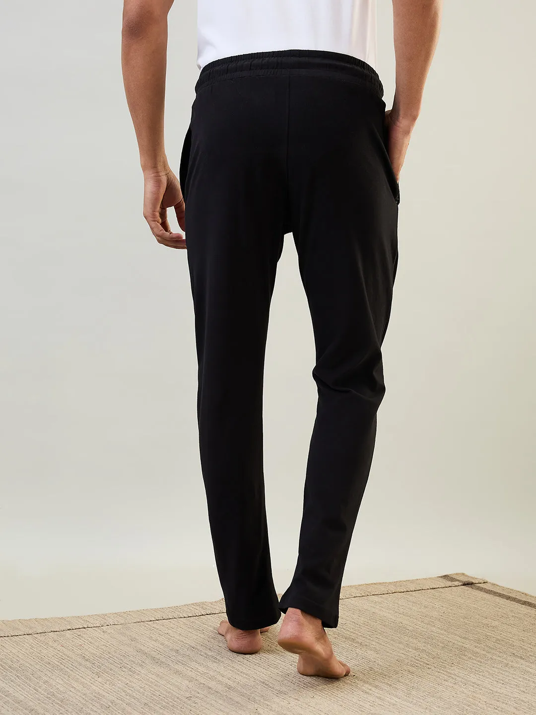 Sleepz Men Black Solid Regular Fit Cotton Trackpant