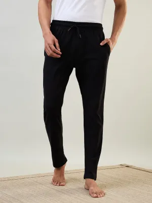 Sleepz Men Black Solid Regular Fit Cotton Trackpant