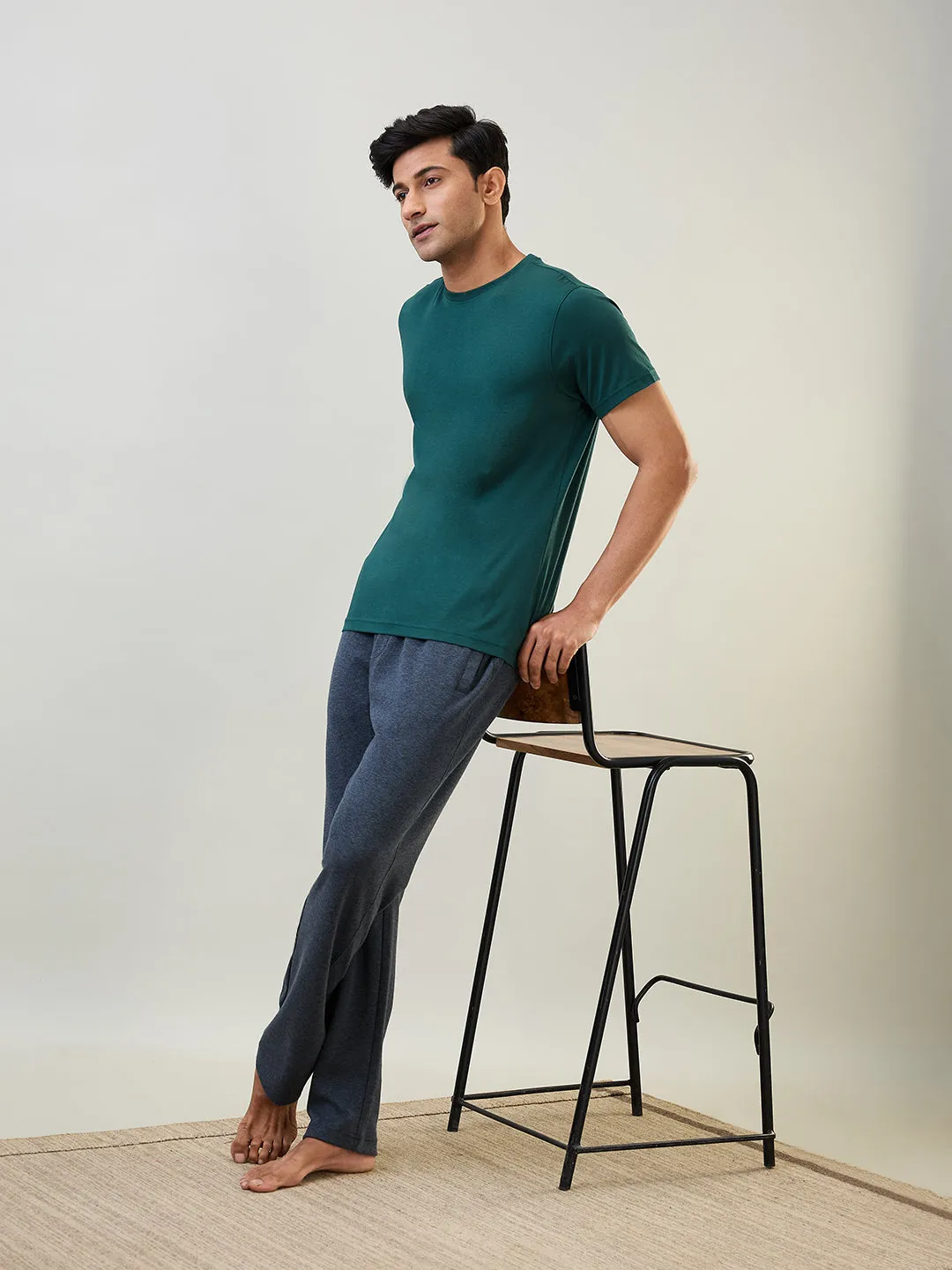Sleepz Men Grey Solid Regular Fit Cotton Blend Trackpant