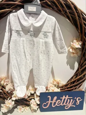 White and grey elephant velour all in one