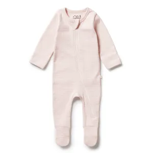 Wilson and Frenchy Organic Stripe Rib Zipsuit with Feet - Cantaloupe