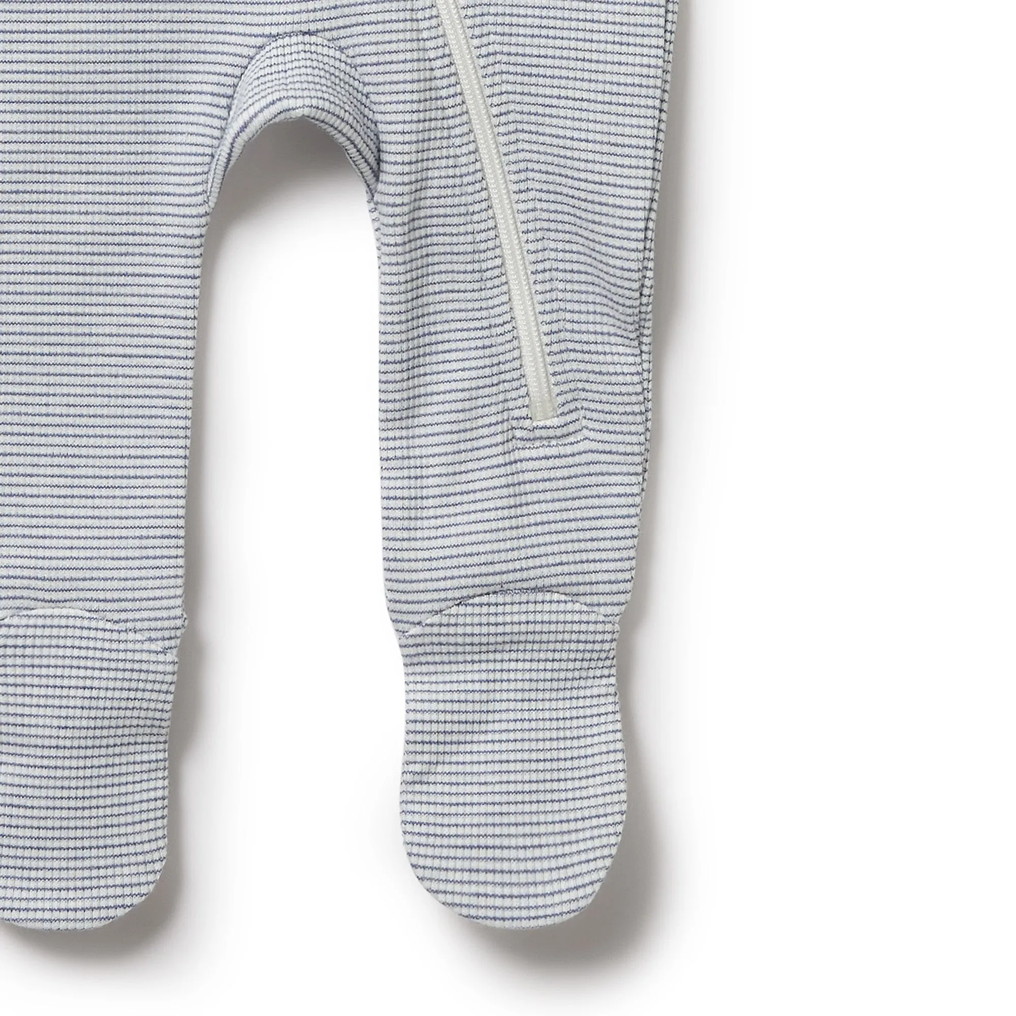 Wilson and Frenchy Organic Stripe Rib Zipsuit with Feet - Rain Drop