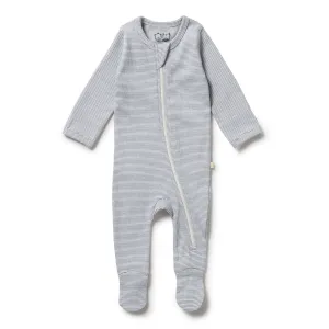 Wilson and Frenchy Organic Stripe Rib Zipsuit with Feet - Rain Drop
